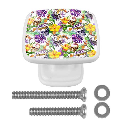 Set di 4 maniglie rotonde per armadio da cucina, credenza, cassettiera, cassettiera, con viti, per cucina, credenza, armadio, bagno, armadio, teschio, foglia di farfalla