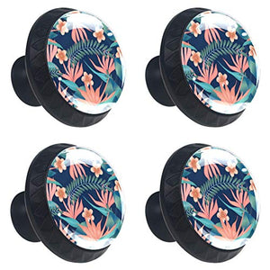 Set di 4 maniglie rotonde per armadio da cucina, credenza, cassettiera, cassettiera, con viti, per cucina, comò, armadietto, bagno, armadio, fiori tropicali verdi floreali
