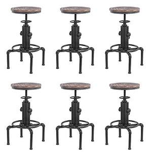 IKAYAA Sgabello Industriale, Set di 6 Sgabello Bar, Metal Sgabelli Cucina Sgabello Altezza Pendente Girevole Regolabile in Legno Pianoforte Tavolo da Pranzo Sgabello con Poggiapiedi ((6 Pezzi))