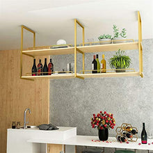 Scaffale Decorativo per Soffitto in Ferro Stile Europeo da Appendere Scaffale da Soffitto in Legno Massello da Appendere ， Ripiani per Bar/Ristoranti/Cucine ， Oro/Nero