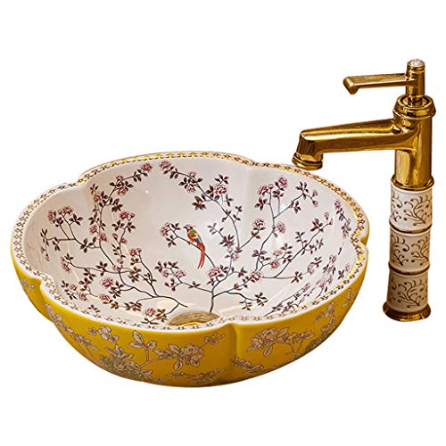 lilili Lavabo da Appoggio Bacino Rotondo Bagno Lavandino Artistico Lavabo da Appoggio 42x42x15cm (Color : No Accessories)