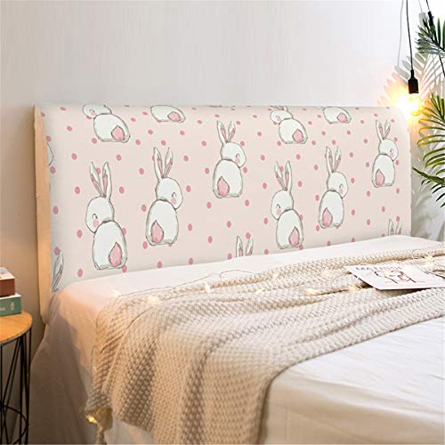 Fansu Copertura Testiera Letto Singolo/Matrimoniale, Stampa Elastica Antipolvere All-inclusive Copertura per testiera per Letto, Decorazione per Camera da Letto (Coniglio rosa,200cm)