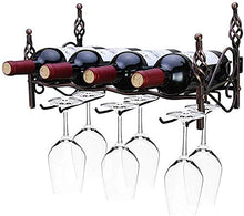 RINGLICHT F Ferro Battuto Wine Rack, Calici Cremagliera del Supporto, Retro Vino Scaffale, Muro Pendenti Montata Vino Spumante Vetro Calici, Decorazione Domestica Luogo 4 Bottiglie 6 Tazze