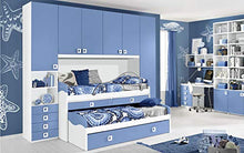 Dafne Italian Design Cameretta Completa a Ponte - Bianco, Avio (Triplo Letto Singolo e Armadio) (cm. 300 x 96 x 259h)