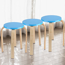 SKIESOAR - Sgabello rotondo, in legno curvato, antiscivolo, impilabile, con 4 gambe, 45,5 x 30 cm Blu