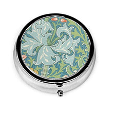 The William Morris Collection - Contenitore rotondo per pillole a 3 scomparti, in metallo, per medicina e vitamine, per viaggi all'aperto