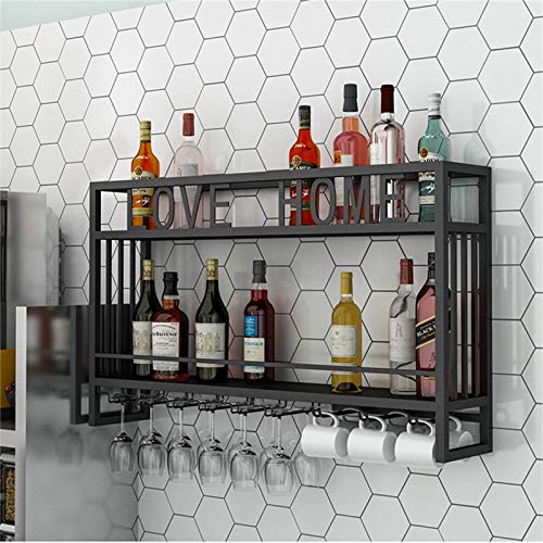Porta bottiglie da vino Portabottiglie industriale da parete con 6 portabicchieri, 3 portabicchieri per acqua, portabottiglie da appendere, accessori per vino, portabottiglie da parete a 2 livelli,