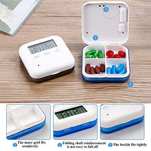 MIKLL Portapillole Tascabile Settimanale con Elettronico Digitale Orario e Sveglia Allarme Portatile Contenitore con 4 Scomparti per Pillole Scatola della Pillola di Viaggio per Pillole