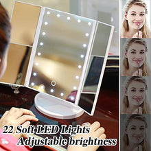 KSIBNW Specchio da a Tre Ante con Luci 22 LED Touch Screen Dimmerabile ad Alta Definizione 180 °Regolabile Cosmetico Illuminato Toeletta Specchio da Appoggio Ingrandimento 1X / 2X / 3X /10X