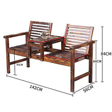GaoF Panca retrò da Giardino da 55 Pollici, Retro Panca in Legno massello anticorrosivo, Doppio tavolino da caffè, Schienale con braccioli, Sedia da Portico per Panca da