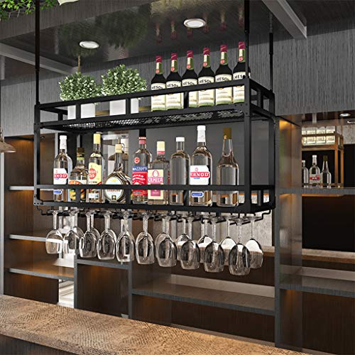 zxcvb Porta Calici Portabottiglie Rovesciato ， Ripiano Portabottiglie Appendiabiti da Soffitto 2 in 1 ， Installazione Multifunzionale Installazione Facile （2 Livelli）