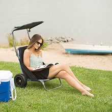 Relaxdays Carrello da Spiaggia Pieghevole, Sedia con Parasole, Ruote Gomma Piena, Carrellino 100 kg per la Sabbia, Nero, 1 pz