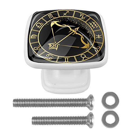 Set di 4 maniglie rotonde per armadio da cucina, credenza, cassettiera, cassettiera, con viti, per cucina, comò, armadietto, bagno, armadio Zodiaco Sagittario Constellation, nero