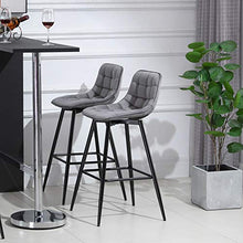 homcom Set 2 Sgabelli da Bar Sedie Imbottite per Salotto Stile Nordico, Rivestimento Velluto e Poggiapiedi, Grigio, 45x47x88cm