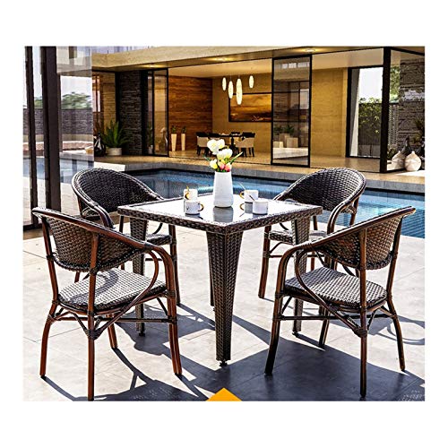 HLZY Tavolo in Vimini in Rattan mobili in Patio e Set Sedia, Tavolo per mobili Patio Set di tavolino in Vetro tavolino da caffè Set tavolino da caffè Conversazione Patio all'aperto