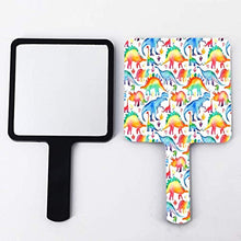 Specchio a mano, arcobaleno acquerello dinosauri quadrato palmare specchio con manico per trucco trucco casa salone viaggio uso 9 cm L x 16 cm L