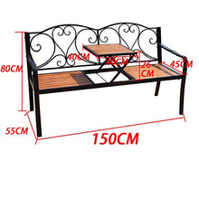 Tavolino da caffè in metallo in legno massello per esterni, panca da balcone, con bracciolo, schienale, tavolo sollevabile e sedia, panca combinata, protezione solare, resistente panca e tavolo ghi