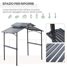 Outsunny Gazebo da Giardino per Barbecue, Doppio Tetto Anti-UV e Struttura in Acciaio con Mensole, 240x150x250cm, Nero