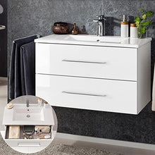 FACKELMANN B.Perfekt - Set di mobili da bagno, 3 pezzi, con mobiletto in ceramica, 80 cm e specchio rotondo a LED