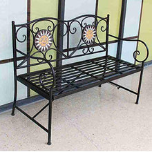 Panchina da Terrazza Parco, Panca per Tempo Libero Esterno, Panca da Giardino in Ghisa Resistente Intemperie Antiruggine, Panca Decorativa 2 Posti con Schienale Braccioli, Panchine per Prato / Corti