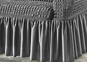 CapitanCasa Salva Divano Poltrona Elasticizzato Volants Tinta Unita Grigio Chiaro MOD Voilà 3 Posti Grigio Ch