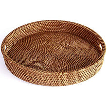 QULONG Vassoio in Rattan con Manico - Vassoio in Vimini Multiuso Intrecciato a Mano con Fibra di Rattan Resistente