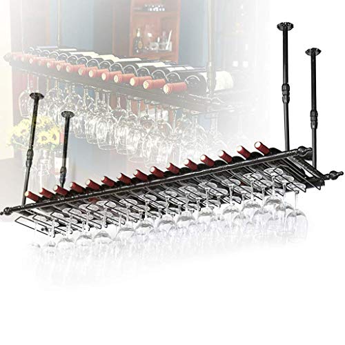 HLL Wine Rack, supporto di vetro Wine Kitchen Upside down Wine Rack stile semplice Ferro Hanging Glass Wine Rack decorazione del soffitto Mensola per bar, ristoranti, cucine,120x30cm,120x30cm