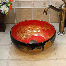 Jgophu 35 cm, peonie rosse e nere, in porcellana smaltata, ciotola per vasca da bagno in ceramica
