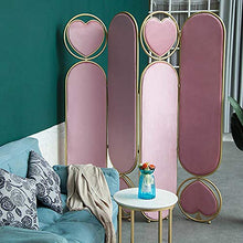 Room Screen Even Paravento Rotondo in Metallo con Decorazione Love Pink, Schermo divisorio in Pelle Scamosciata di Alta qualità, Schermo divisorio con 4 Pannelli Pieghevoli