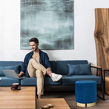 Relaxdays Sgabello in Velluto, Rotondo, Elegante Poggiapiedi Imbottito, Base Dorata, Pouf Moderno, H x D: 41,5 x 37, Blu, Cartone, gommapiuma, 1 pz