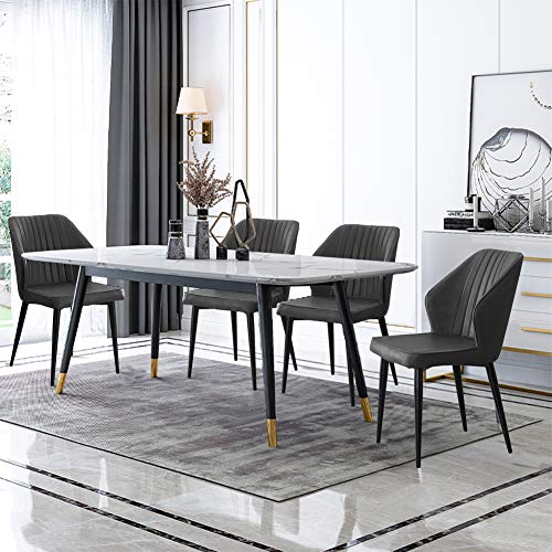 TUKAILAI - Set di 4 sedie da sala da pranzo in ecopelle grigia, sedie da cucina per il soggiorno, il tempo libero, sedie ad angolo, in similpelle, con schienale e seduta imbottita