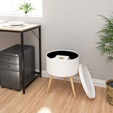 EUGAD Comodino Contenitore Tavolino per Salotto Comodini Bianco Rotondo Camera da Letto Gambe in Legno 38x38x48,5cm 0075ZZ