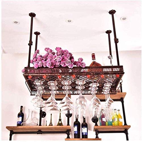 DJSMjbj Doppia Tiers Barre Appendiabiti Bottiglie di Vino Titolare con Strass KTV Creativa del soffitto della Tazza del Vino Calice di Vetro Titolare Facile da installare Ripiani Decke
