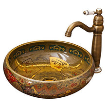 lilili Lavabo da Appoggio Lavabo da Appoggio in Ceramica Lavabo Tondo Retro Bagno Lavabo for Hotel Scultura Antica 41x41x15cm (Color : No Accessories)