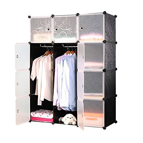 MCTECH Sistema di Scaffali Armadi Armadio Scaffale DIY per Indumenti, Scarpe, Giocattoli e Libri (12 cubo, Nero)
