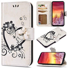 Saceebe Compatibile con Huawei Y5 2018 Custodia pelle Cover a libro Portafoglio Flip Case [Custodia in pelle goffrata Love con cordino] Farfalla diamante 360 Grado Anteriore e posteriore Cover,bianco