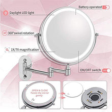 MOMD Specchio Ingranditore da Parete con Luce LED, Lente d'Ingrandimento 10x e Specchio Piatto, Specchio da Bagno Girevole Orizzontali a 360 °10x