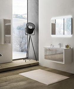 Mobile bagno sospeso moderno Roxanne bianco e vetro cm 75, con specchio a led, lavabo in vetro e colonna vetro