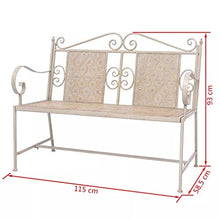 Festngiht Panchina da Giardino/Patio/Balcon/Esterno Schienale Braccioli con 2 Posti in Acciaio Stile Retro 115x58,5x93 cm
