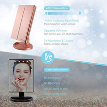WEILY Specchio di Vanity Trifold dello specchio di trucco illuminato con l'ingrandimento di 1X/2X/3X, le notti naturali del LED, lo schermo di tocco, lo specchio caricabile (Oro Rosa)