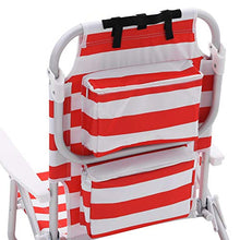 SONGMICS Sedia da Spiaggia Portatile, Alluminio, Tasca Termica e Cuscino, Spiaggina Pieghevole, Reclinabile, Leggera, Resistente, Sedia da Esterno, Righe Rosse e Bianche GCB63BU