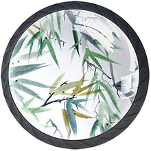 Inchiostro dell'acquerello di pianta verde di bambù Pomelli per Porta Set di 4 Pomelli per Mobili Manopole per Cassetti Cucina Armadio Vetro