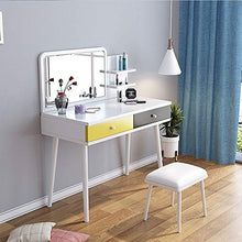 Wuxingqing Tavolo da toeletta Semplice Moderna Vanity Set con Specchio e ha attenuato Sgabello, Trucco Dressing Table con 2 cassetti 3 Livello di Storage Shelf per Regalo Donna Ragazza Bambini