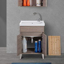 Inbagno Mobile lavatoio lavanderia con vasca in ceramica, L.61 x P.51 x H.87,5 cm, serie Way diverse colorazioni, include vasca in ceramica bianco lucido (Rovere scuro)
