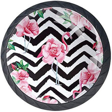 Fenicottero floreale rosa bianco nero a zig-zag Pomelli per Porta Set di 4 Pomelli per Mobili Manopole per Cassetti Cucina Armadio Vetro