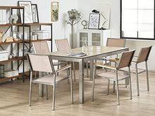 Beliani Set da Giardino Tavolo Simil Legno 6 Sedie Tessuto Beige 180 x 90 cm GROSSETO
