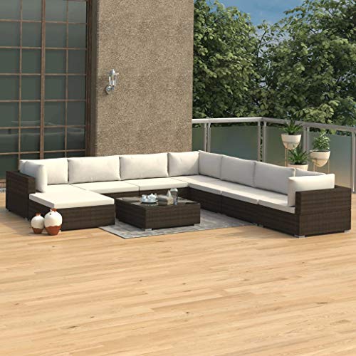 SKM Set Divani da Giardino 9 pz con Cuscini in Polyrattan Marrone (79.05kg)