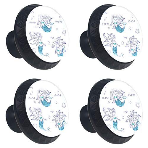 Set di 4 maniglie rotonde per armadio da cucina, credenza, cassettiera, cassettiera, con viti, per cucina, comò, armadietto, bagno, armadio Oceano Mare Sirena Subacquea