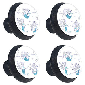 Set di 4 maniglie rotonde per armadio da cucina, credenza, cassettiera, cassettiera, con viti, per cucina, comò, armadietto, bagno, armadio Oceano Mare Sirena Subacquea