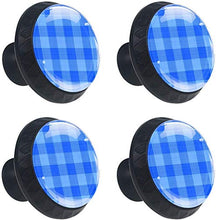 Tessuto a griglia motivo a quadri blu Pomelli per Porta Set di 4 Pomelli per Mobili Manopole per Cassetti Cucina Armadio Vetro